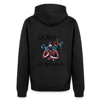 Holzfäller Lustiger Spruch Mann Axt Holz Machen - Unisex Premium Bio Zip Hoodie - Schwarz - Hinten - Nico (187cm)
