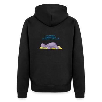 Inge Nilpferd Yoga Pose 2 "Entspannt am Strand" - Unisex Premium Bio Zip Hoodie - Schwarz - Hinten - Nico (187cm)