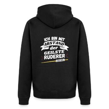 Ich bin mit Abstand der geilste Ruderer hier - Unisex Premium Bio Zip Hoodie - Schwarz - Hinten - Nico (187cm)