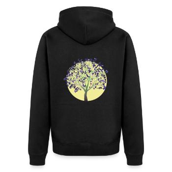 Baum, lila - Unisex Premium Bio Zip Hoodie - Schwarz - Hinten - Nico (187cm)