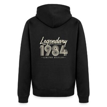 Legendär seit 1984 - Unisex Premium Bio Zip Hoodie - Schwarz - Hinten - Nico (187cm)