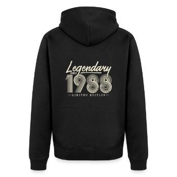 Legendär seit 1988 - Unisex Premium Bio Zip Hoodie - Schwarz - Hinten - Nico (187cm)