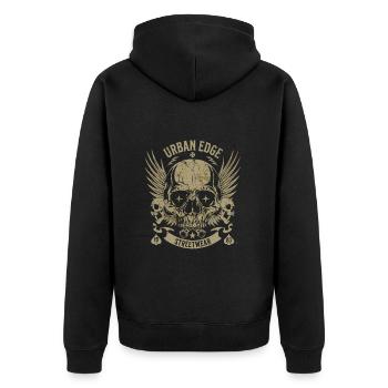 Urban Edge Streetwear - Unisex Premium Bio Zip Hoodie - Schwarz - Hinten - Nico (187cm)