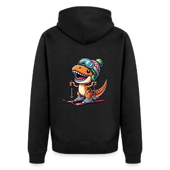Dino T-Rex Skifahrer Winter Wintersport - Unisex Premium Bio Zip Hoodie - Schwarz - Hinten - Nico (187cm)