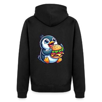Skurriler Pinguin mit Hamburger lustig Chibi - Unisex Premium Bio Zip Hoodie - Schwarz - Hinten - Nico (187cm)