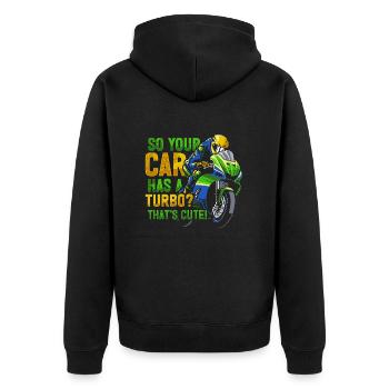 Moto de course de moto dicton - Veste à capuche bio Premium Unisexe - noir - Dos - Nico (187cm)