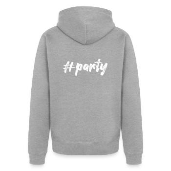 #party, weiß - Unisex Premium Bio Zip Hoodie - Grau meliert - Hinten - Nico (187cm)