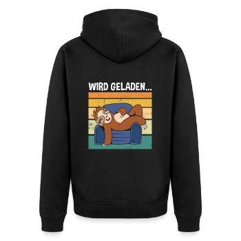 Wird Geladen... Süßes Faultier - Unisex Premium Bio Zip Hoodie - Schwarz - Hinten - Nico (187cm)