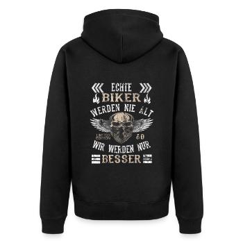 ECHTE BIKER WERDEN NIE ALT - Motorrad - Bike - Unisex Premium Bio Zip Hoodie - Schwarz - Hinten - Nico (187cm)