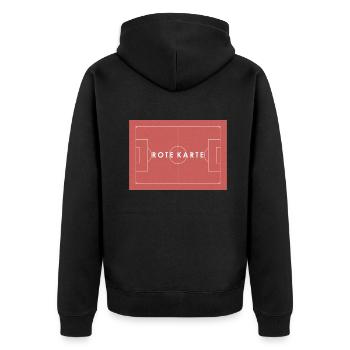 ROTE KARTE Fußball Statement - Unisex Premium Bio Zip Hoodie - Schwarz - Hinten - Nico (187cm)