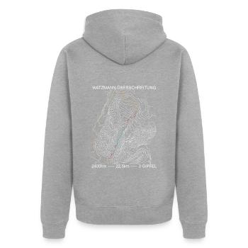 Watzmann-Überschreitung, Alpen, Berge, bergsteigen - Unisex Premium Bio Zip Hoodie - Grau meliert - Hinten - Nico (187cm)