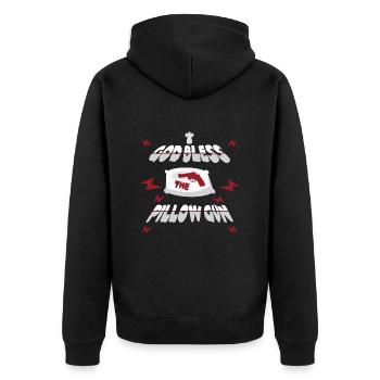 Kopfkissen Waffe - Unisex Premium Bio Zip Hoodie - Schwarz - Hinten - Nico (187cm)