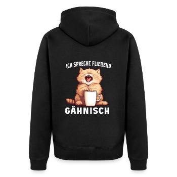 Lustig Katze Kaffee Kaffeeliebhaber Katzen Spruch - Unisex Premium Bio Zip Hoodie - Schwarz - Hinten - Nico (187cm)