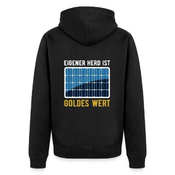 Eigener Herd ist Goldes Wert - Photovoltaik Sonne - Unisex Premium Bio Zip Hoodie - Schwarz - Hinten - Nico (187cm)