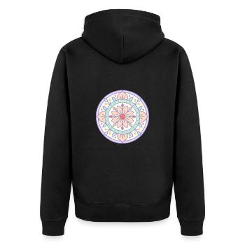 Mandala mit Risographie-Effekt - Unisex Premium Bio Zip Hoodie - Schwarz - Hinten - Nico (187cm)