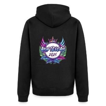 Amsterdam 2025 Bunt - Unisex Premium Bio Zip Hoodie - Schwarz - Hinten - Nico (187cm)