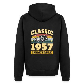 Classique Depuis 1957 - Anniversaire 65 Ans - Veste à capuche bio Premium Unisexe - noir - Dos - Nico (187cm)