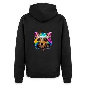 Yorkshire Terrier in Farbe - Unisex Premium Bio Zip Hoodie - Schwarz - Hinten - Nico (187cm)