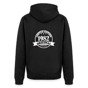 Vintage 1982 Jahrgang geboren Geburtstag Retro - Unisex Premium Bio Zip Hoodie - Schwarz - Hinten - Nico (187cm)
