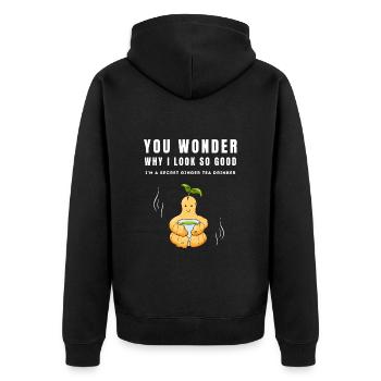 I'M A SECRET GINGER TEA DRINKER Ingwertee Ingwer - Unisex Premium Organic Zip Hoodie - black - Back - Nico (187cm)