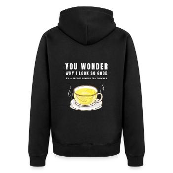 I'M A SECRET GINGER TEA DRINKER Ingwertee Ingwer - Unisex Premium Organic Zip Hoodie - black - Back - Nico (187cm)