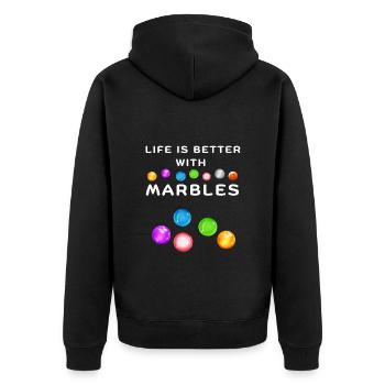 LIFE IS BETTER WITH MARBLES Murmel spielen - Unisex Premium Bio Zip Hoodie - Schwarz - Hinten - Nico (187cm)