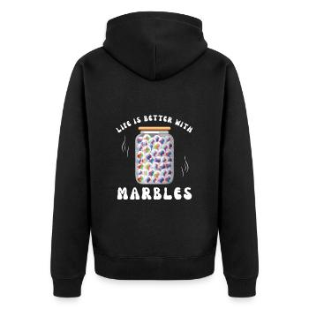 LIFE IS BETTER WITH MARBLES Murmel spielen - Unisex Premium Bio Zip Hoodie - Schwarz - Hinten - Nico (187cm)