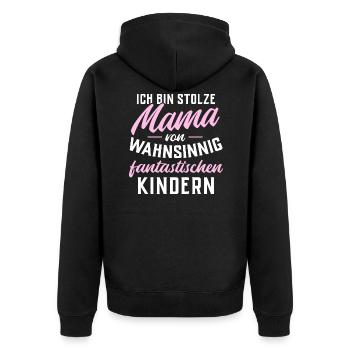 Ich bin stolze Mama von fantastischen Kindern - Unisex Premium Bio Zip Hoodie - Schwarz - Hinten - Nico (187cm)