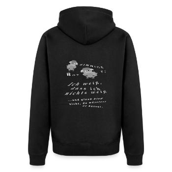 Ich weiß, dass ich nichts weiß - schaf-sinnig - Unisex Premium Bio Zip Hoodie - Schwarz - Hinten - Nico (187cm)