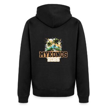 Mykonos 2025 Palmen - Unisex Premium Bio Zip Hoodie - Schwarz - Hinten - Nico (187cm)