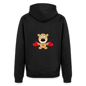 TEDDY - TEDDYBÄR - BÄR - LIEBE - LOVE - Unisex Premium Bio Zip Hoodie - Schwarz - Hinten - Nico (187cm)