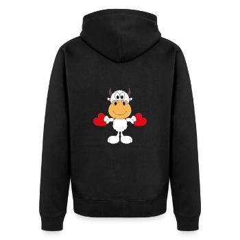 KUH - COW - TIER - KIND - BABY - LIEBE - LOVE - Unisex Premium Bio Zip Hoodie - Schwarz - Hinten - Nico (187cm)