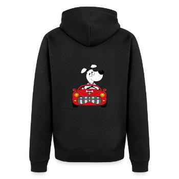 HUND - AUTO - CABRIO - MOTORSPORT - TIERISCH - Unisex Premium Bio Zip Hoodie - Schwarz - Hinten - Nico (187cm)