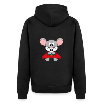 MAUS - MOUSE - SUPERHELD - SUPERHERO - KINDER - Unisex Premium Bio Zip Hoodie - Schwarz - Hinten - Nico (187cm)