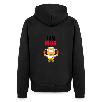 SCHAF - SHEEP - I AM HOT - FEUER - TIERISCH - Unisex Premium Bio Zip Hoodie - Schwarz - Hinten - Nico (187cm)