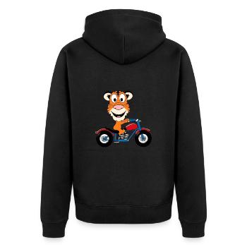 TIGER - MOTORRAD - BIKER - MOTORSPORT - TIER - Unisex Premium Bio Zip Hoodie - Schwarz - Hinten - Nico (187cm)