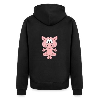 YOGA - PILATES - SCHWEIN - TIER - TIERISCH - Unisex Premium Bio Zip Hoodie - Schwarz - Hinten - Nico (187cm)