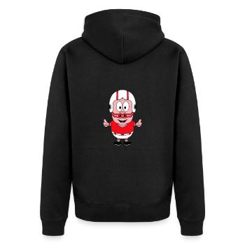 AMERICAN FOOTBALL - SPORT - SCHWEIN - TIERISCH - Unisex Premium Bio Zip Hoodie - Schwarz - Hinten - Nico (187cm)