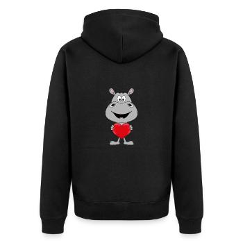 FLUSSPFERD - NILPFERD - HIPPO - HERZ - LIEBE - Unisex Premium Bio Zip Hoodie - Schwarz - Hinten - Nico (187cm)