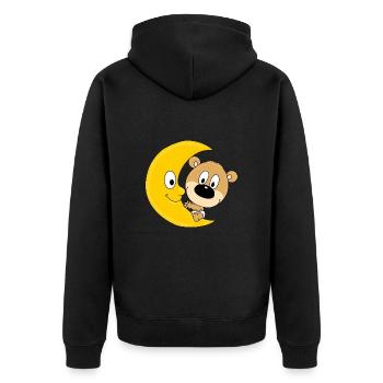MOND - TEDDYBÄR - KINDER - BABY - TEDDY - BÄR - Unisex Premium Bio Zip Hoodie - Schwarz - Hinten - Nico (187cm)