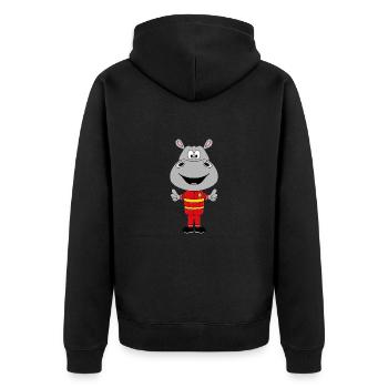 FEUERWEHR - FEUERWEHRMANN - NILPFERD - HIPPO - Unisex Premium Bio Zip Hoodie - Schwarz - Hinten - Nico (187cm)