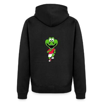 LAUFEN - JOGGEN - SPORT - KROKODIL - BABY - KIND - Unisex Premium Bio Zip Hoodie - Schwarz - Hinten - Nico (187cm)