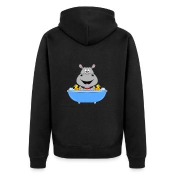 NILPFERD - FLUSSPFERD - BADEWANNE - KIND - BABY - Unisex Premium Bio Zip Hoodie - Schwarz - Hinten - Nico (187cm)
