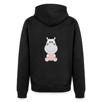 ZEBRA - HERZ - LIEBE - TIER - KIND - BABY - Unisex Premium Bio Zip Hoodie - Schwarz - Hinten - Nico (187cm)