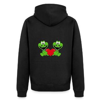KROKODILE - TIERE - KIND - BABY - LIEBE - Unisex Premium Bio Zip Hoodie - Schwarz - Hinten - Nico (187cm)
