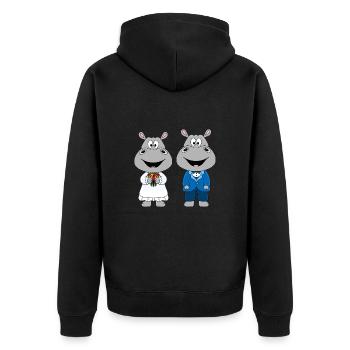NILPFERDE - HOCHZEIT - HEIRATEN - LIEBE - TIERE - Unisex Premium Bio Zip Hoodie - Schwarz - Hinten - Nico (187cm)