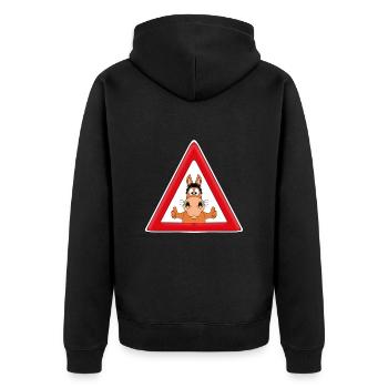 ACHTUNG PFERD - TIER - REITEN - PFERDESPORT - Unisex Premium Bio Zip Hoodie - Schwarz - Hinten - Nico (187cm)