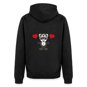 FRETTCHEN - LIEBE - TIER - KIND - BABY - Unisex Premium Bio Zip Hoodie - Schwarz - Hinten - Nico (187cm)