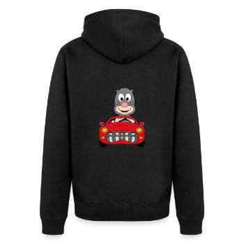 MAULWURF - AUTO - TIER - KIND - BABY - Unisex Premium Bio Zip Hoodie - Schwarz - Hinten - Nico (187cm)