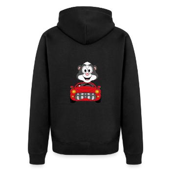 STINKTIER - AUTO - TIER - KIND - BABY - Unisex Premium Bio Zip Hoodie - Schwarz - Hinten - Nico (187cm)